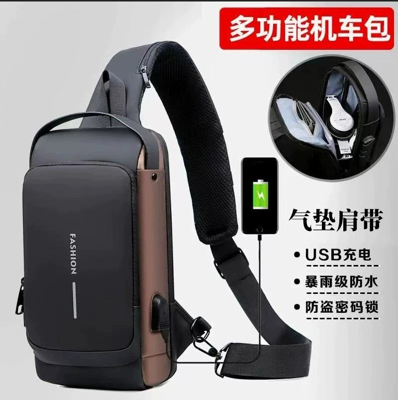 Password Lock Chest Bag, Anti-Theft Waterproof USB Charging Port,