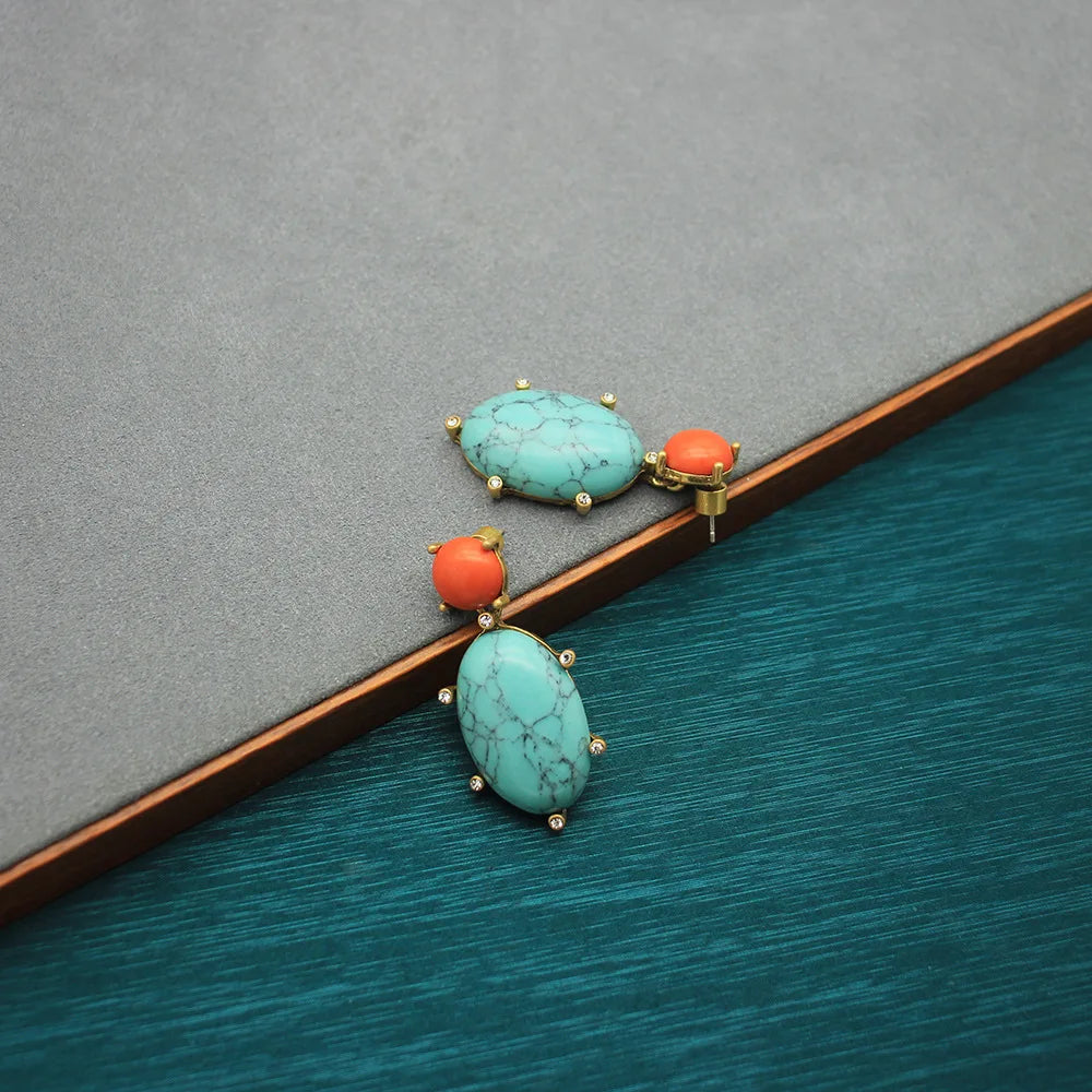 Bohemian Turquoise Water Droplet Clip on Earrings