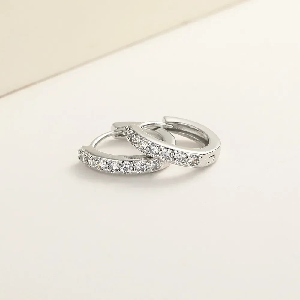 Classic Simple Silver Color Stainless Steel Zircon Hoop Earrings