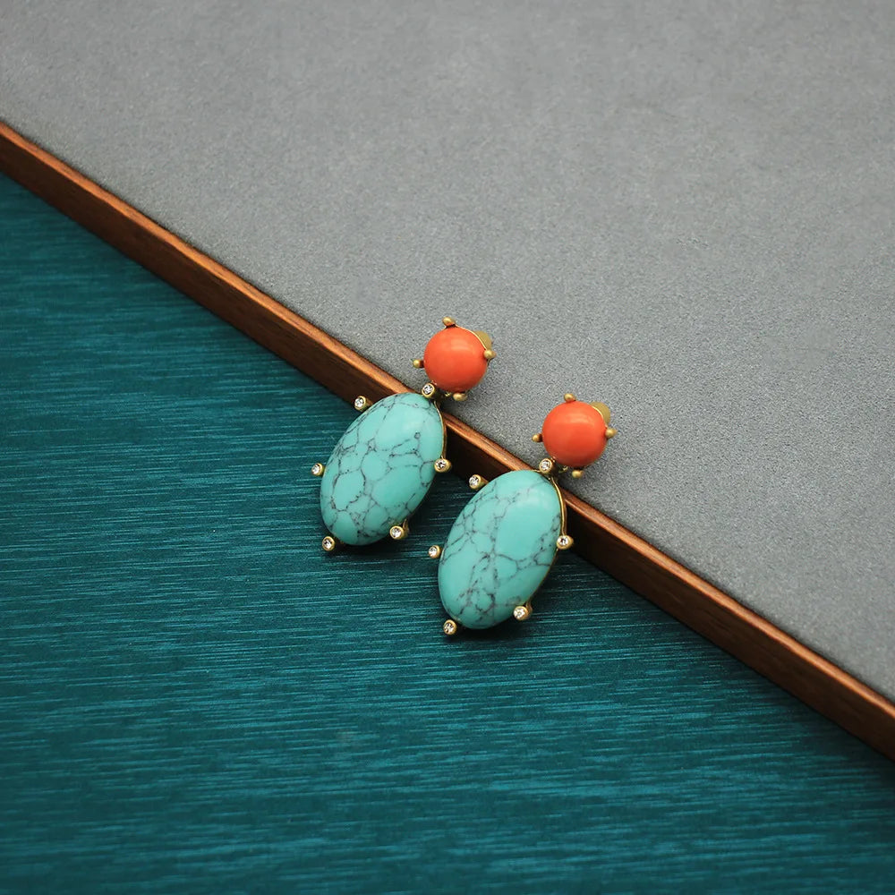 Bohemian Turquoise Water Droplet Clip on Earrings