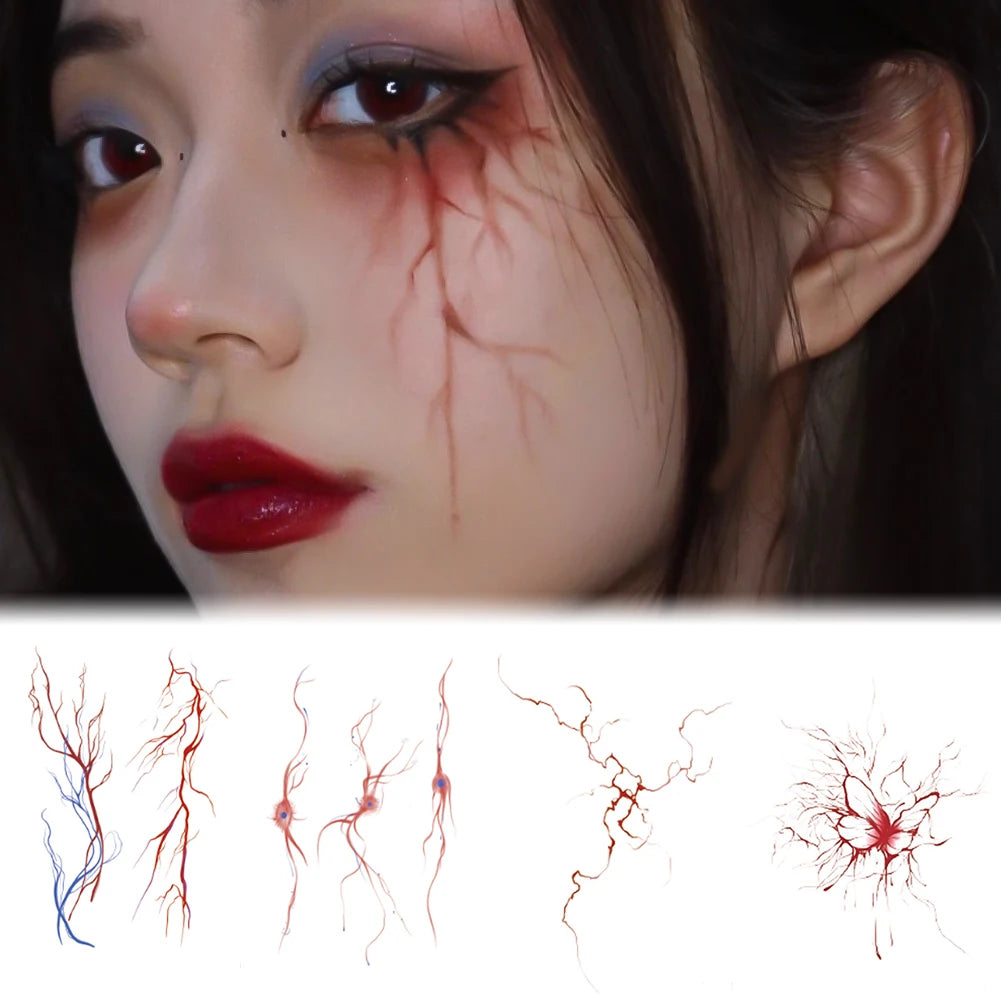 Halloween Face Tattoos Red Blood Vessels