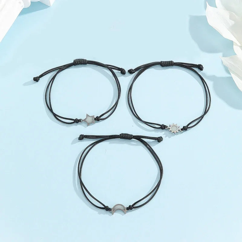 3 Pieces/set Of Stainless Steel Luminous Sun Moon Star Bracelet