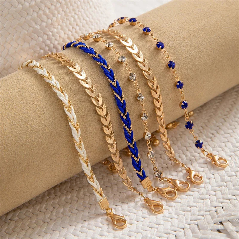 4pcs/set Bohemia Shell Bracelets Ethnic Style Colorful Zircon Rice Beads