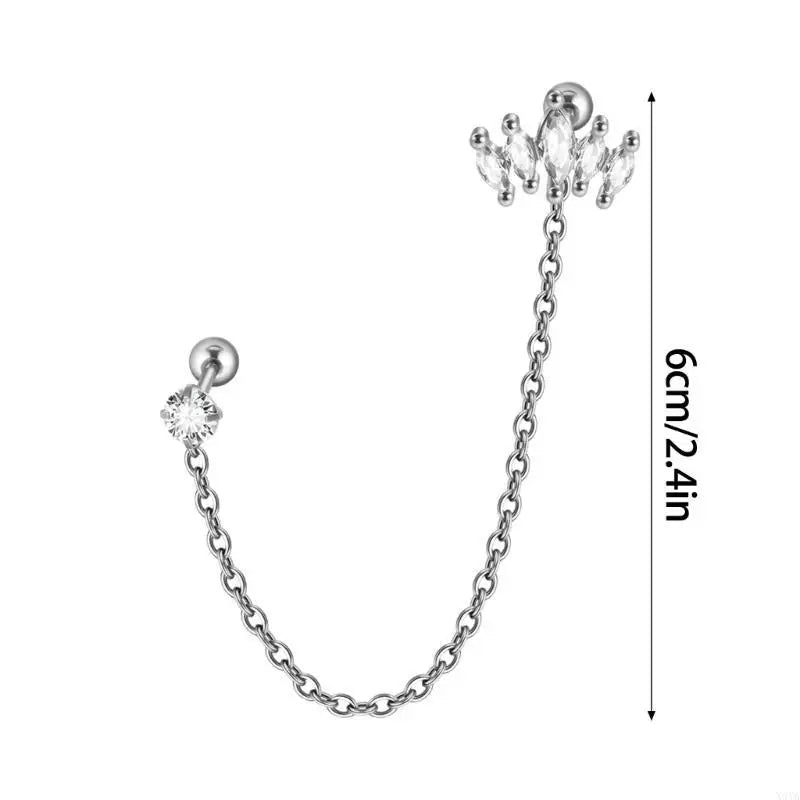 X4YA Stainless Steel Double Piercing Chain Earrings