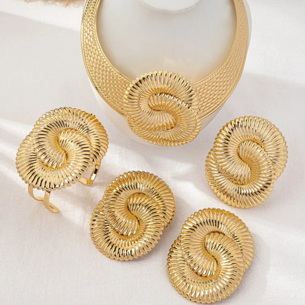 Bohemian Ocean Wind Party Geometric Sea Snail Symbol Necklace Earrings Bracelet Ring Set Jewelry Accessories