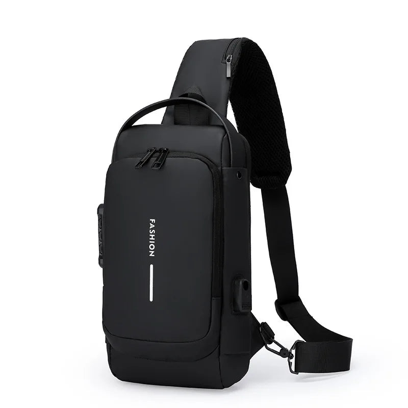 Password Lock Chest Bag, Anti-Theft Waterproof USB Charging Port,