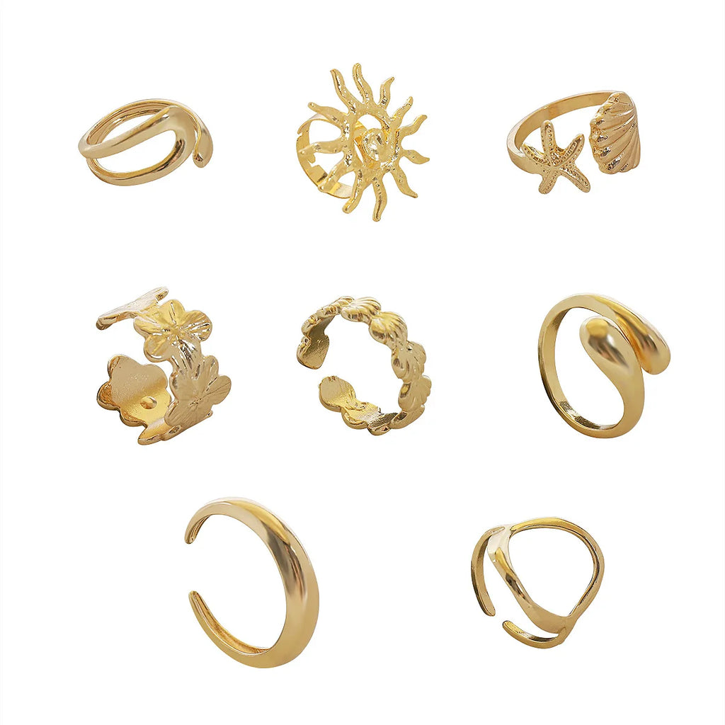 Celestial Gold Stacking Ring Set Geometric Star And Sun