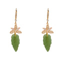Carved Botanical Green Leaf Drop Ear Ring