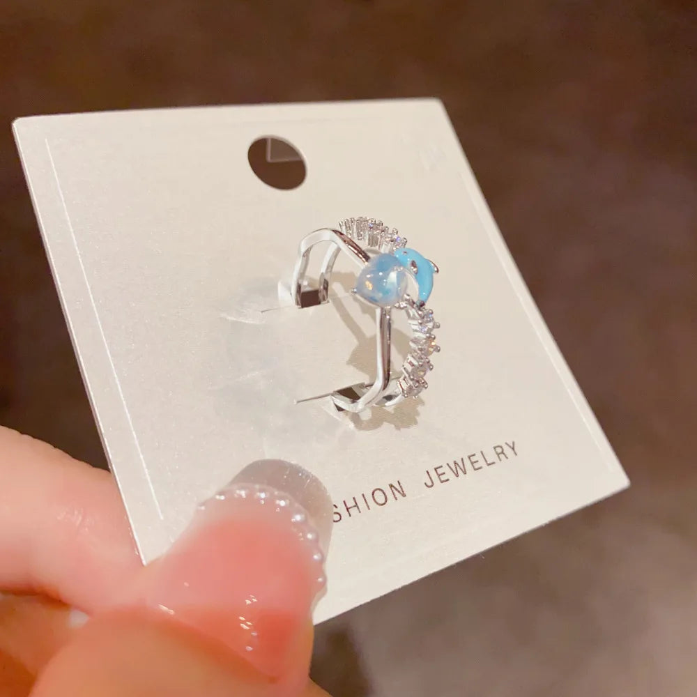 Layered Look Ring Aquatic Charm Sky Blue Hue Clear Heart